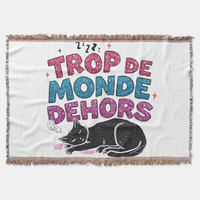 Trop de Monde Dehors – Black Cat Cosy Blanket (Front)