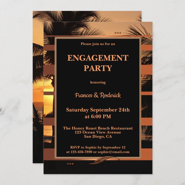 Tropcial Sunset Beach Engagement Party Invitation (Front/Back)