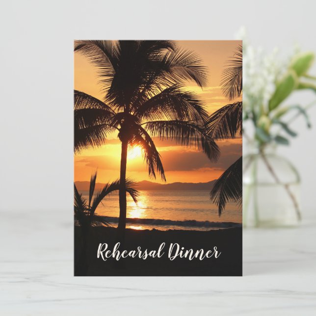 Tropcial Sunset Beach Rehearsal Dinner Invitation (Standing Front)