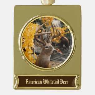 Trophy Deer Gold Plated Banner Ornament