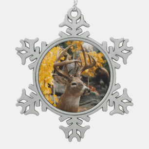 Trophy Deer Snowflake Pewter Christmas Ornament