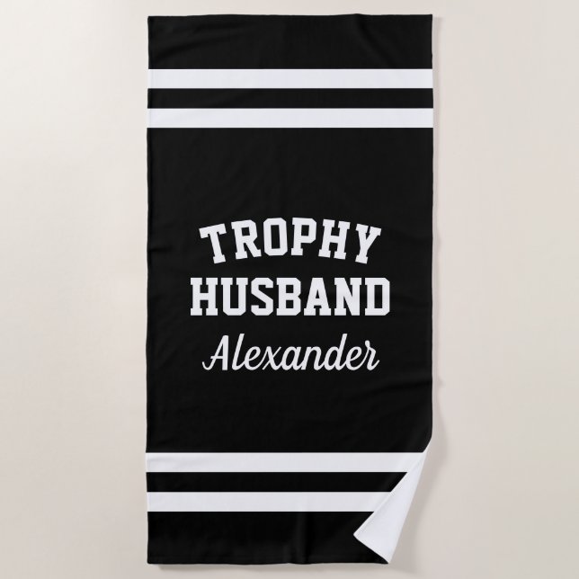 TROPHY HUSBAND funny beach towel for men (Front)