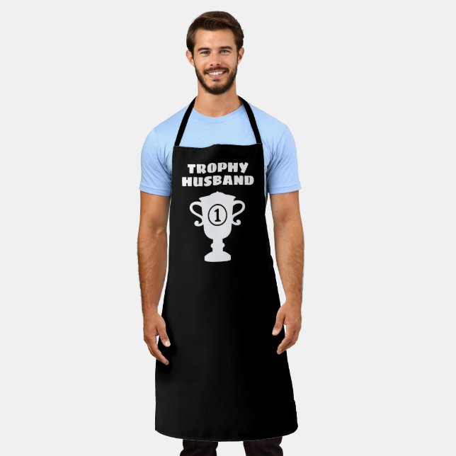 Trophy Husband funny kitchen apron for men (Worn)