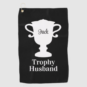 Trophy Husband golf towel with custom name