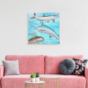 Trophy Saltwater Fish Tarpon Roosterfish Marlin Canvas Print