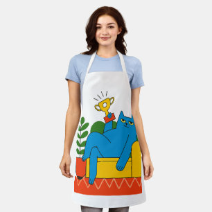 Trophy-Style Blue Cat Lounger - Apron
