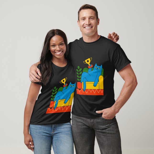 Trophy-Style Blue Cat Lounger T-Shirt (Unisex)