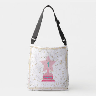 Trophy with Star Name Pink Light Teal Girly Modern Crossbody Bag