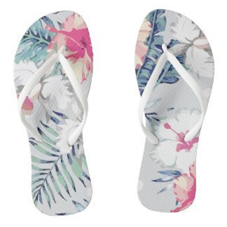 Tropic Exotic Hibiscus Flowers Orchid Flip Flops