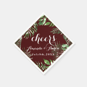 Tropic Green Leafs Maroon White Floral Cheers Napkin