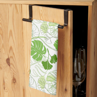 Tropic green leaves pattern tea towel