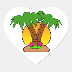 Tropic Island Sunset Heart Sticker