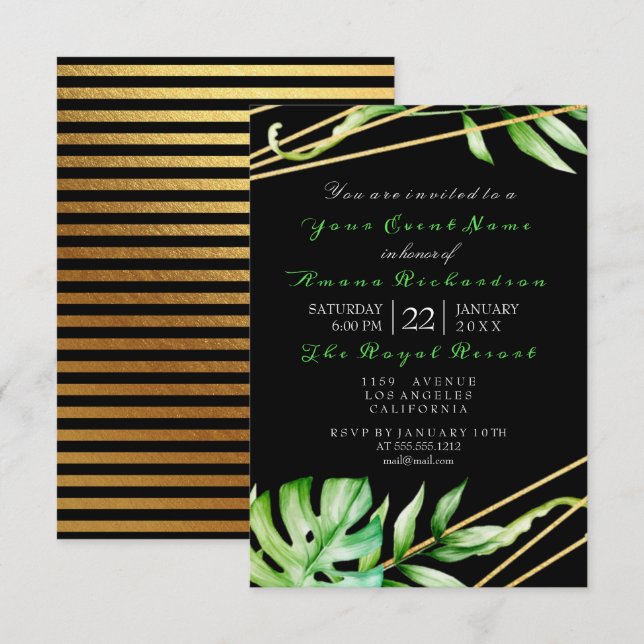 Tropic Jungle Black White Party Stripes Framed Invitation (Front/Back)