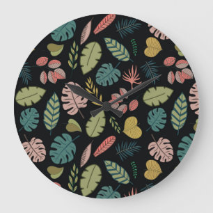 Tropic Leaves: Summer Vintage Floral Large Clock