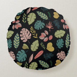 Tropic Leaves: Summer Vintage Floral Round Cushion