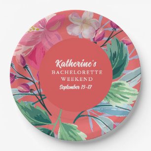 Tropic like its hot orange tropical bachelorette paper plate