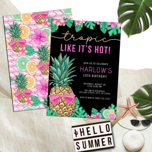 Tropic Like It's Hot Pineapple Tropical Birthday Invitation (Creator Uploaded)