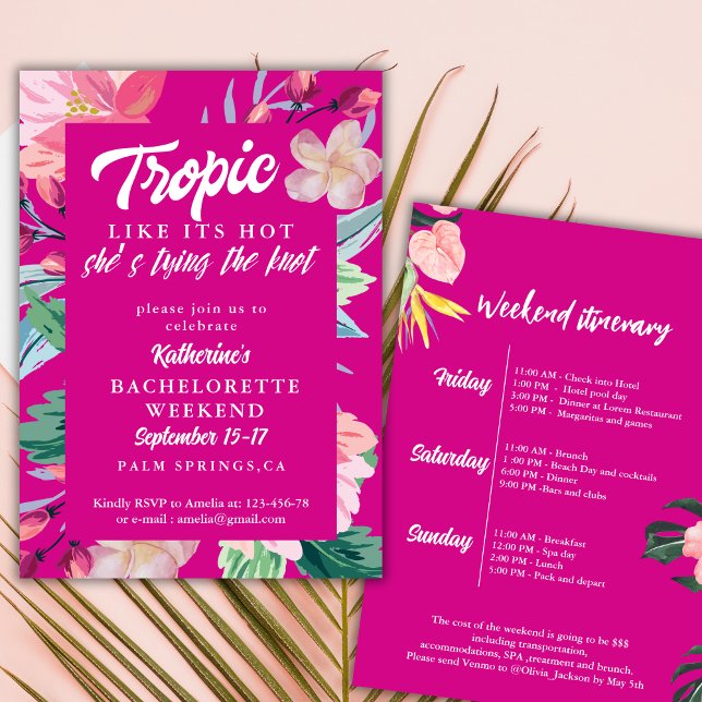 Tropic like its hot Pink Bachelorette party Invitation (Creator Uploaded)