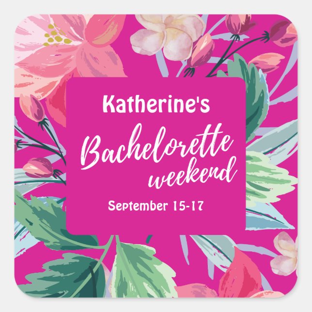 Tropic like its hot pink tropical bachelorette  square sticker (Front)