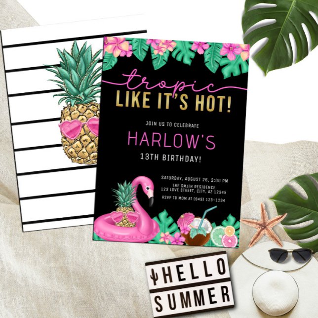 Tropic Like It's Hot Pink Tropical Birthday Invitation (Creator Uploaded)