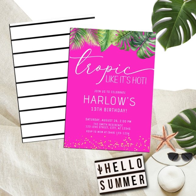 Tropic Like It's Hot Pink Tropical Birthday Invitation (Creator Uploaded)