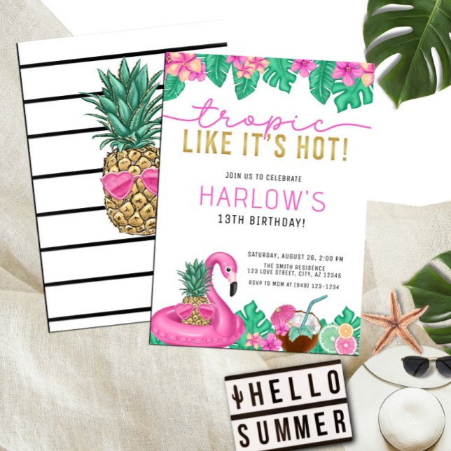 Tropic Like It's Hot Pink Tropical Birthday Invitation (Creator Uploaded)