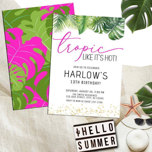 Tropic Like It's Hot Pink Tropical Birthday Invitation (Creator Uploaded)