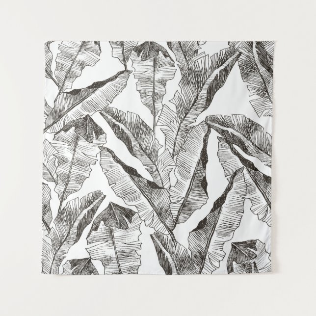 Tropic plants floral seamless jungle pattern. Prin Tapestry (Front)