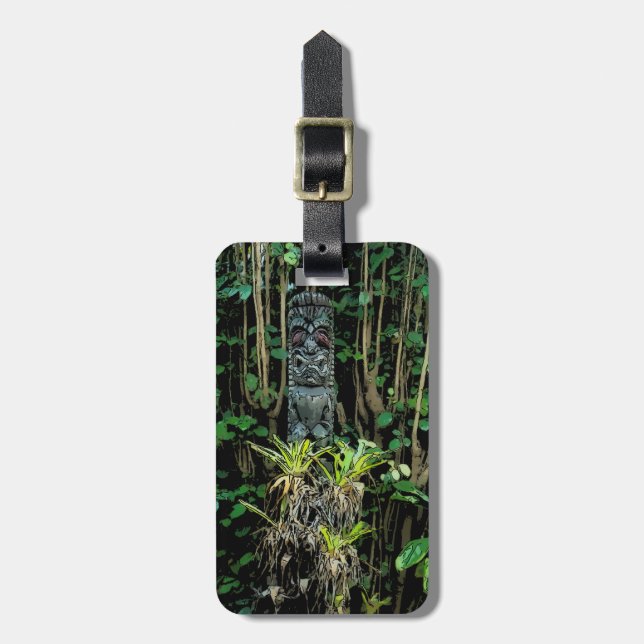 Tropic Pool Tiki Illustrated Hawaiian Luggage Tag (Front Vertical)