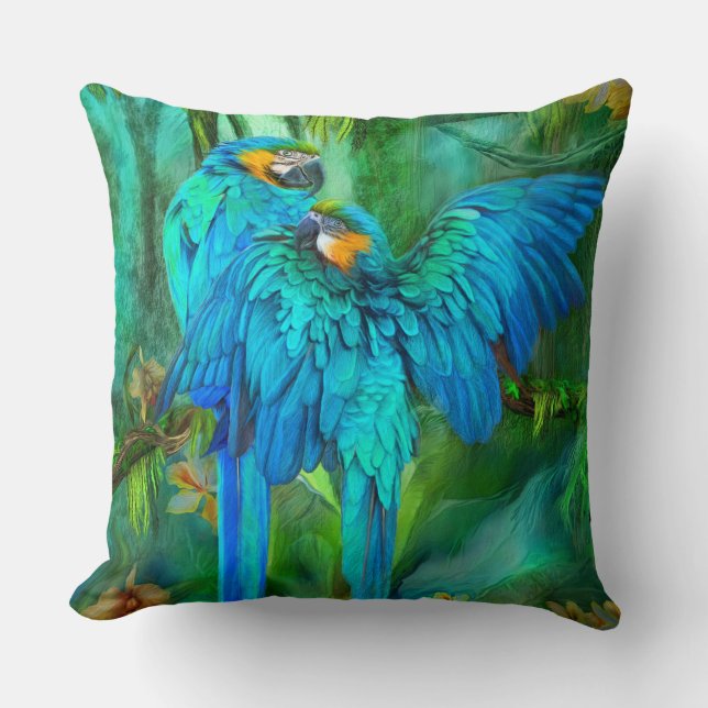 Tropic Spirits - Gold and Blue Macaw Art Pillow (Front)