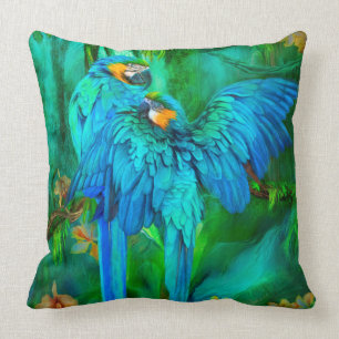 Tropic Spirits - Gold and Blue Macaw Art Pillow