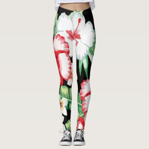 Tropic Summer Floral Hibiscus Plumeria Leggings