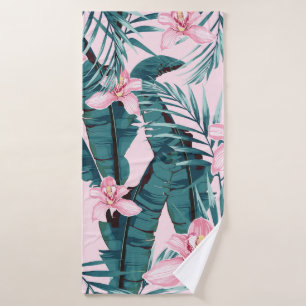 Tropic summer painting seamless pattern with palm bath towel