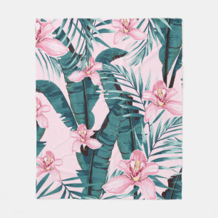 Tropic summer painting seamless pattern with palm fleece blanket