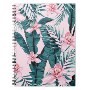 Tropic summer painting seamless pattern with palm notebook
