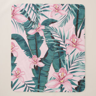 Tropic summer painting seamless pattern with palm sherpa blanket