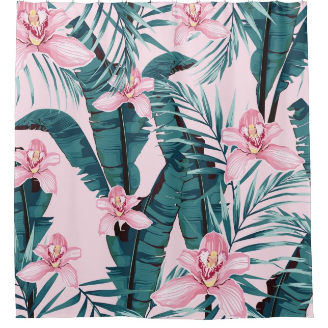 Tropic summer painting seamless pattern with palm  shower curtain (Front)