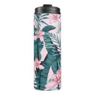 Tropic summer painting seamless pattern with palm thermal tumbler