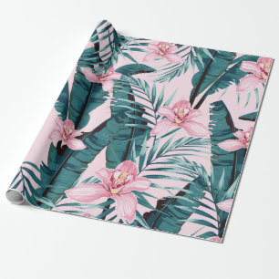 Tropic summer painting seamless pattern with palm wrapping paper