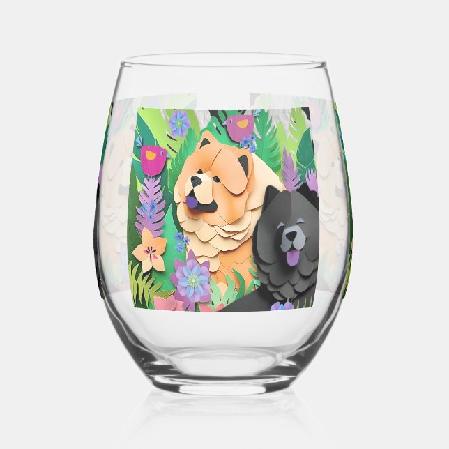 TROPIC TANGO red black chow  Stemless Wine Glass (Left)