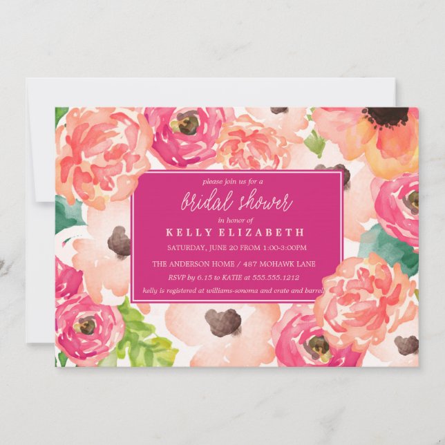 TROPIC WATERCOLOR FLORAL bridal shower invitation (Front)