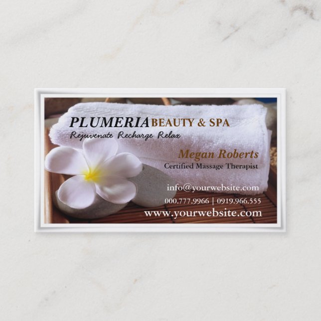 Tropic White Plumeria Spa Skin Care Massage Salon Appointment Card (Front)