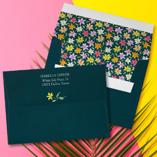 Tropica Floral Teal Wedding Invitation Envelope