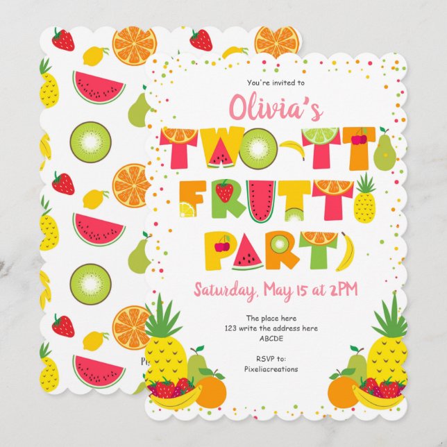 Tropica, Tutti Frutti, Summer, Girl 2nd Invitation (Front/Back)