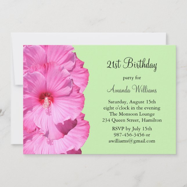 Tropical 21st Birthday Invitation (green) (Front)
