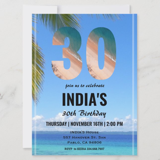 Tropical 30th Birthday Invitation (Front)