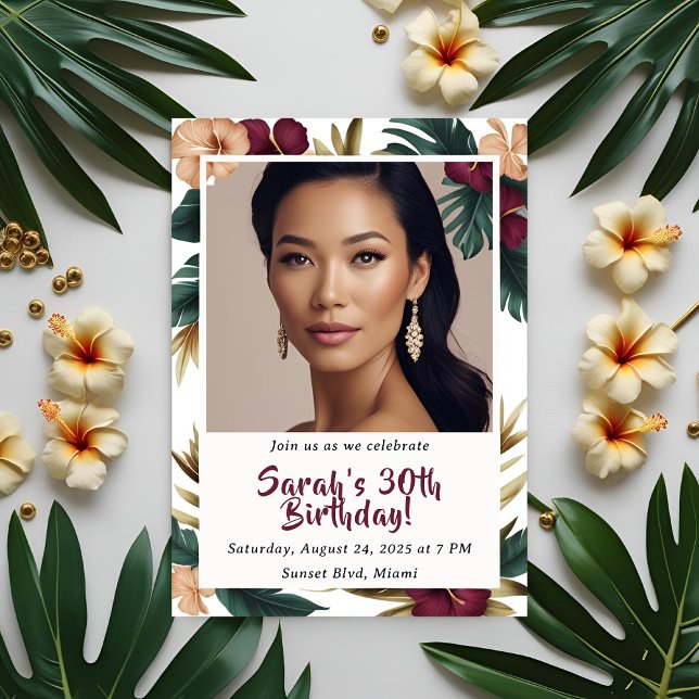 Tropical 30th Birthday Invitation with Photo (Creator Uploaded)