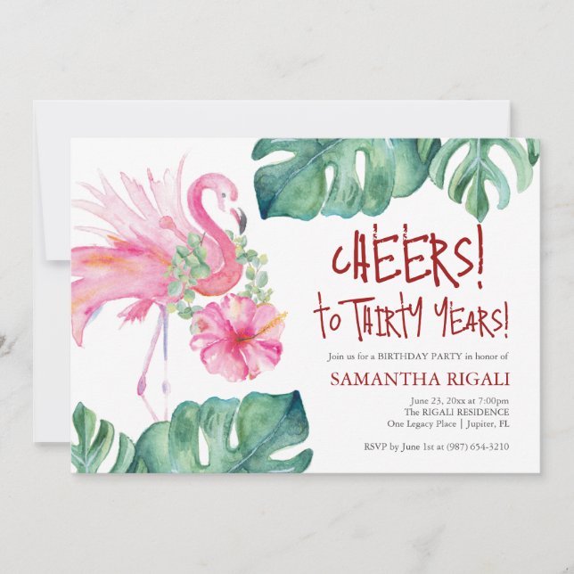 Tropical 30th Birthday Party Invitation Template (Front)