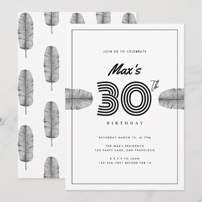 Tropical 30th Minimal Birthday Card (Front/Back)