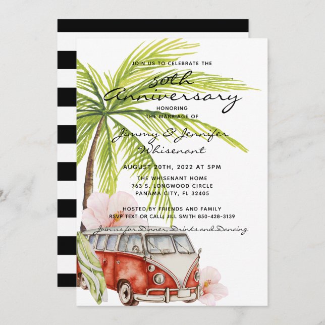 Tropical 50th Anniversary Wedding Invitation (Front/Back)